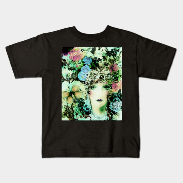 ART DECO FLAPPER COLLAGE BUTTERFLIES, BIRDS  AND ROSES Kids T-Shirt by jacquline8689